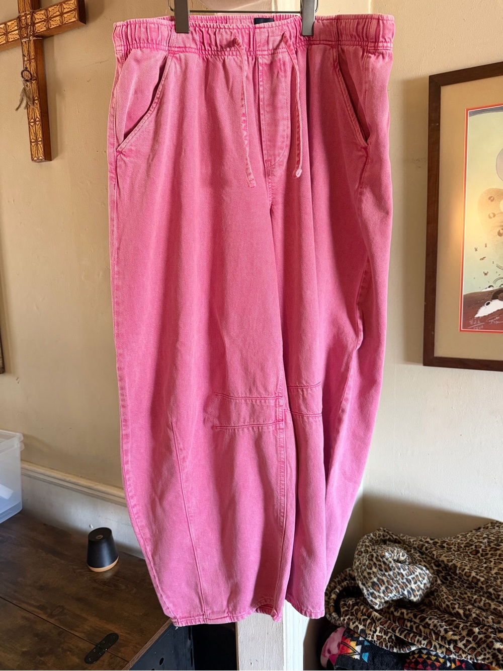 GAP Pink Drawstring Barrel Leg Denim Pants